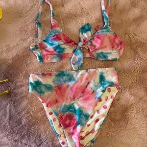 Splendid Tie-Dye Two-Piece Bikini Set with Knot Front